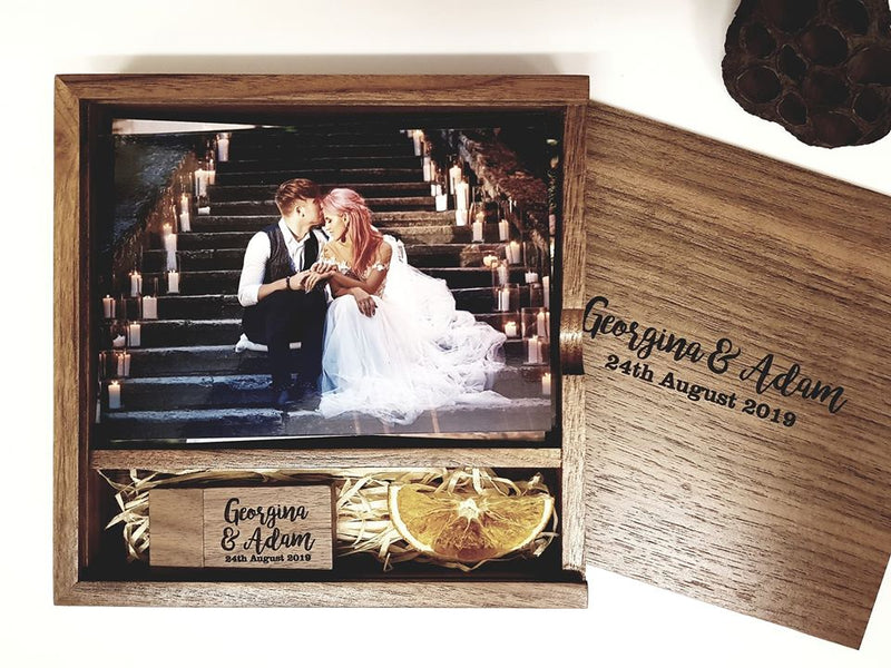 Walnut Wooden Wedding Photography Presentation Box & USB