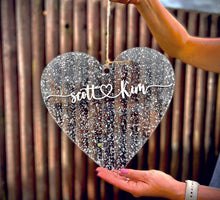 Load image into Gallery viewer, Love Heart Hanging 3D Wedding Sign Decoration Couples Name Bride Groom Glitter Acrylic