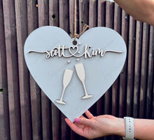 Load image into Gallery viewer, Love Heart Hanging 3D Wooden Wedding Sign Decoration Couples Name