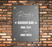 Load image into Gallery viewer, Exterior Business Logo Office Sign Plaque Personalised Slate House Pub Garden Shed Opening Hours