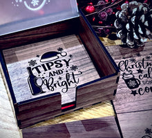 Load image into Gallery viewer, Christmas Drinking Wooden Coaster Set 6 Piece &amp; Gift Box