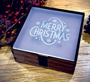 Christmas Drinking Wooden Coaster Set 6 Piece & Gift Box