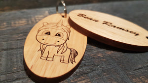 Personalised Unicorn Wooden Keyring with Name Engraved