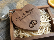 Load image into Gallery viewer, Walnut Wooden Love Heart USB + Box Logo Engraved