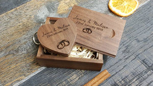 Walnut Wooden Love Heart USB + Box Logo Engraved