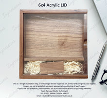 Load image into Gallery viewer, Walnut Wood &amp; Acrylic 6x4 Photography Presentation Box + USB Logo Engraved