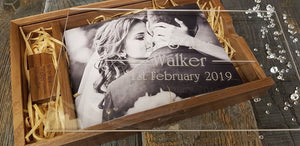 7x5 Walnut and Acrylic Wedding Photography Presentation Box Logo Engraved Wooden USB by Impressions Laser Studio