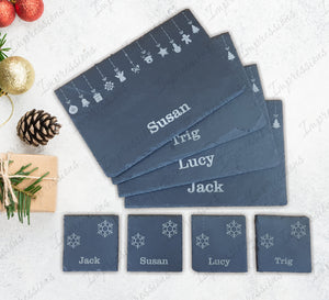 Personalised Design Your Own Family Name Slate Placemat and Coaster Set Laser Engraved