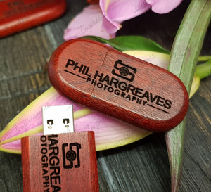 Redwood Mahogany Wooden Pebble USB Flash Drive Storage Pen + Flip-Box Photography Gift