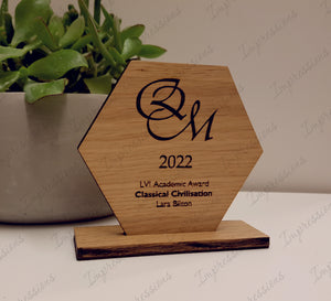 Oak Wooden Trophy Award Hexagon 5mm