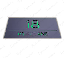 Load image into Gallery viewer, Matt Black Frost Modern Acrylic Rectangle House Sign Number &amp; Street Medium Size 280mm x 130mm