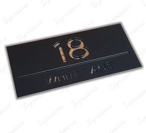 Matt Black Frost Modern Acrylic Rectangle House Sign Number & Street Medium Size 280mm x 130mm
