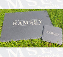 Load image into Gallery viewer, Personalised Design Your Own Family Name Slate Placemat and Coaster Set Laser Engraved