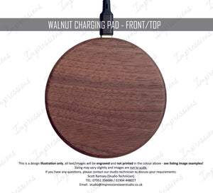 Personalised Logo Engraved Real Walnut Wood Round Wireless Charging Pad iPhone / Samsung
