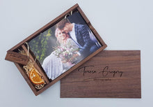 Load image into Gallery viewer, Walnut 7x5 Photography Presentation Box Logo Engraved USB by Impressions Laser Studio
