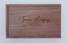 Load image into Gallery viewer, Walnut 7x5 Photography Presentation Box Logo Engraved USB by Impressions Laser Studio