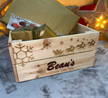 Load image into Gallery viewer, Personalised Wooden Christmas Eve Box Laser Engraved with Acrylic Green/Red Glitter Letters